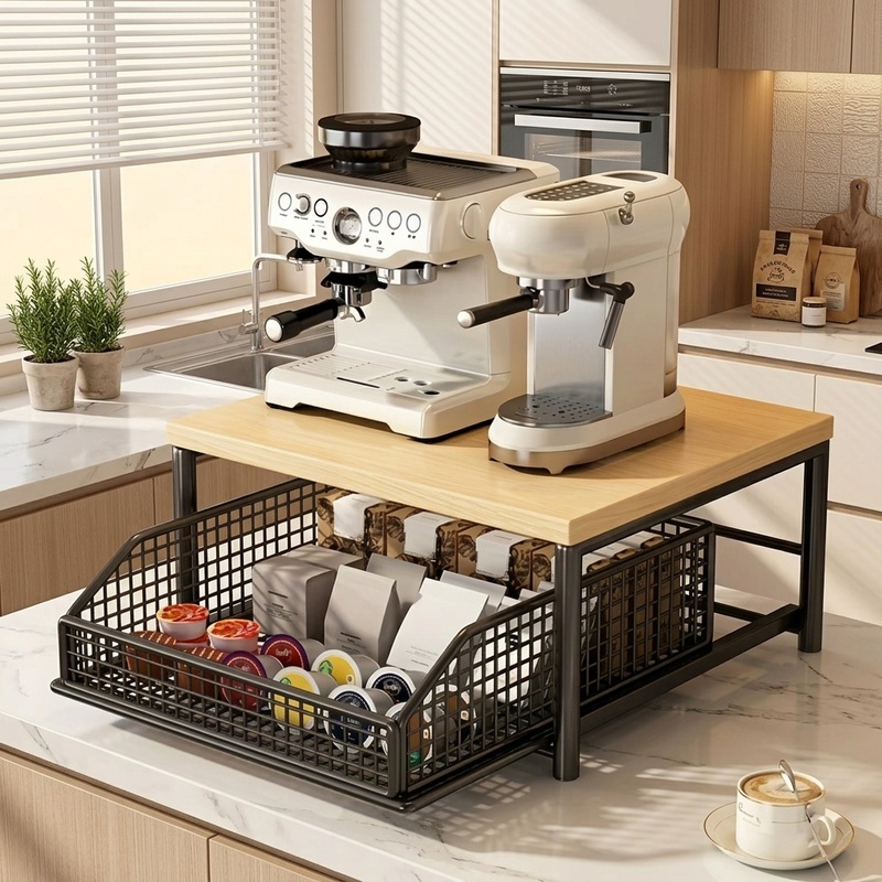 Kitchen Appliances Oven - Modern Mikrodalga Fırın Rafı, Masif Ahşap