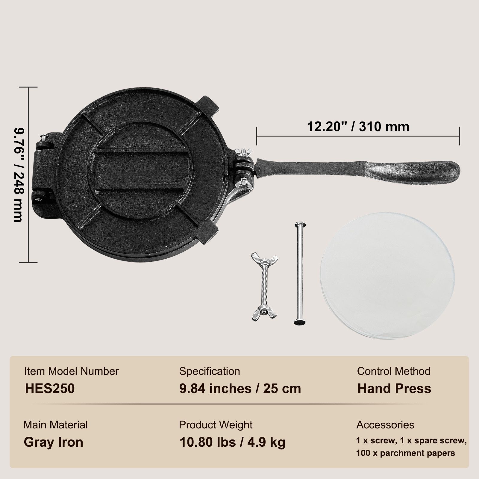 Tortilla Presi, 8 İnç Tortilla - Tortilla Press Cast incelemesi ve fiyatı